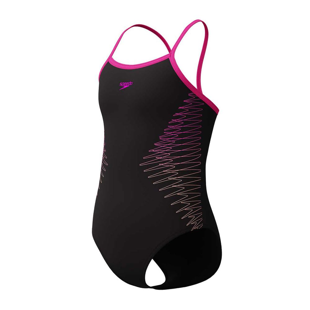 Speedo Girls Plastisol Placement Thinstrap Muscleback, Pink, Size 5-6 Years