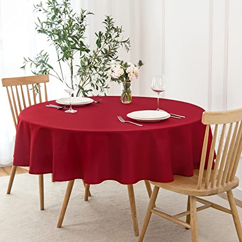 Image of maxmill Round Textured Tablecloth Spill-Proof Wrinkle Free Soft Jacquard Table Cloth for Round Table Cover, for Dining Room Buffet Banquet Parties Holiday Dinner, 70 Inch Red