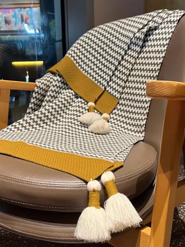 Grey Striped Throw Blanket with Tassels, Knitted...