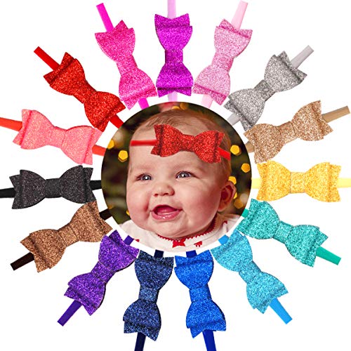 15 Colors Sparkly Bling Sequins 2.75" Hair Bows Baby Girls Headbands Hair Bands For Babies Infant Newborns Toddlers Gifts