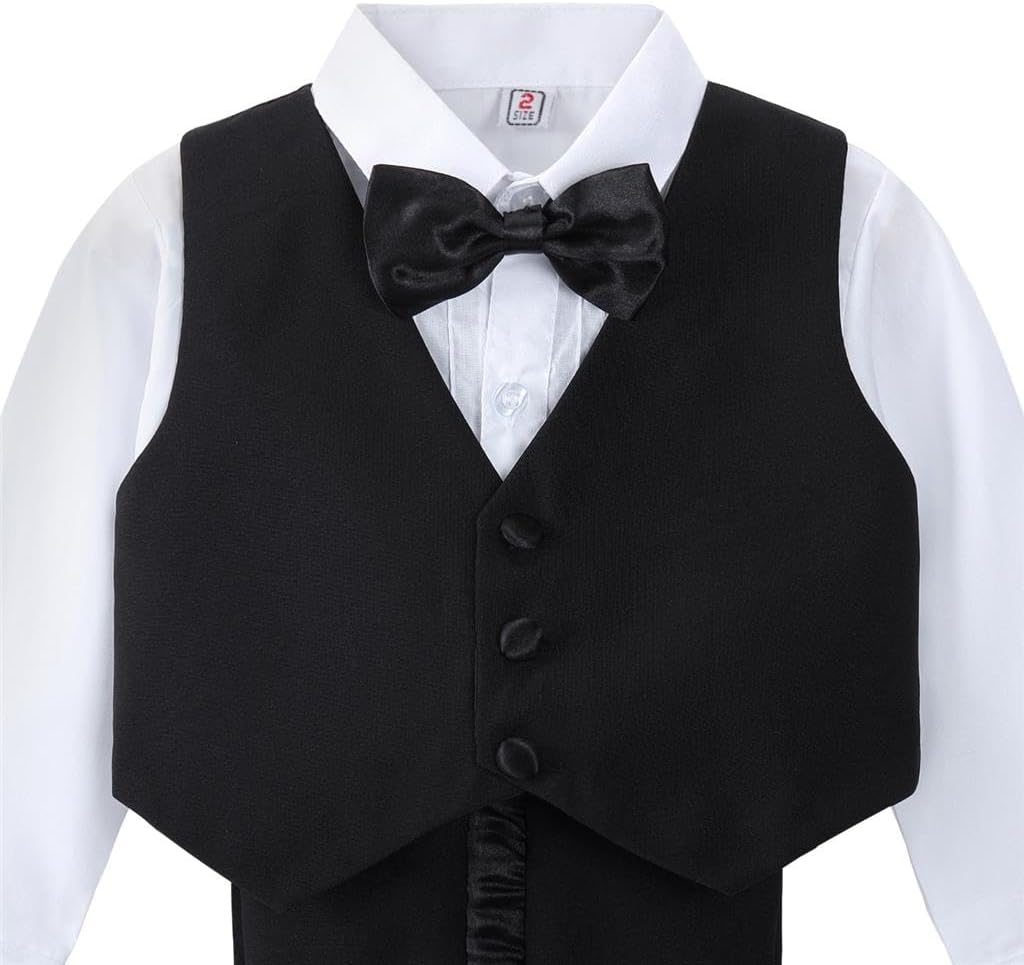 Dressy Daisy Baby Boy Tuxedo 5 Pieces Set Formal Dress Suit Gentleman Tux Wedding Outfit Black White Ivory - Image 5