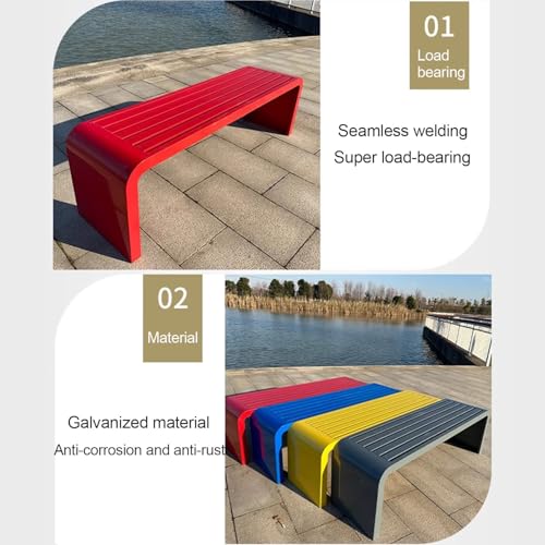 Genérico Banco de jardín Moderno para Exteriores: Acero galvanizado Resistente a la Intemperie, diseño sin Respaldo para Patio, césped, Porche y terrazas. Una Elegante solución de Asientos para Inter