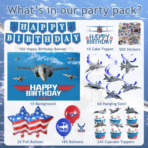 Air Force Party Decorations, Airplane Birthday Decorations Includes Air Force Backdrops, Banners, Airplane Hanging Swirls, Cake Topper, Airplane Balloons, Fighter Jet Theme Party Supplies For Boy #TOP1