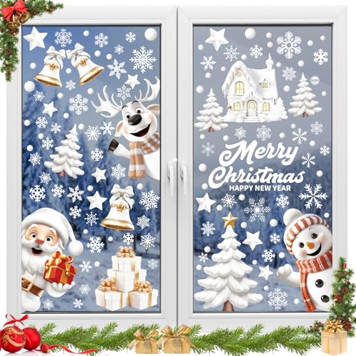 Etopgo Fensterbilder Weihnachten Selbstklebend, 9 Blatt 146 Stk...