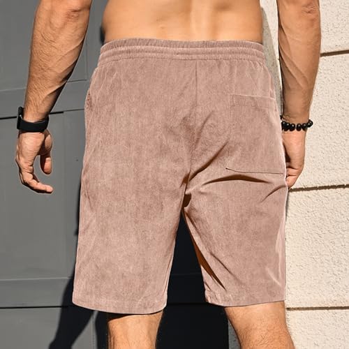 PLEPAN Mens Corduroy Shorts Casual Elastic Waist Drawstring Summer Beach Shorts - Image 3