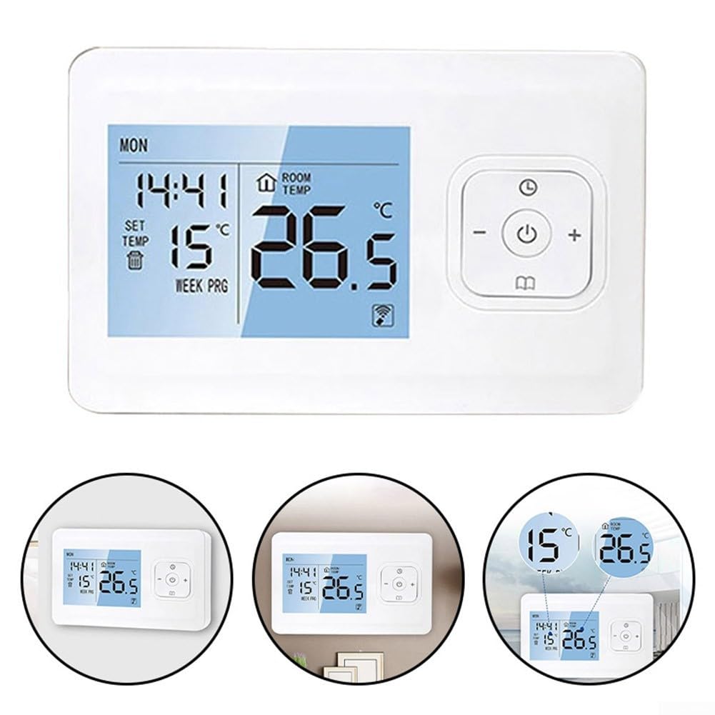 Termostato inteligente, modos manuales y automáticos, precisión de 1 °C, ajustes programables semanales, función de bloqueo infantil, adecuado para calderas y sistemas de calefacción de agua