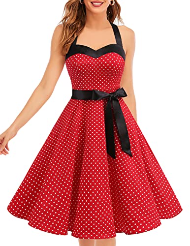 Image of DRESSTELLS Women's Vintage 1950s Cocktail Dress, Retro Tea Party Halter Swing Dresses