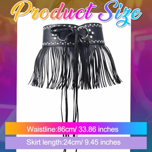 Nicute Black Fringe Belt Gothic Leather Cowgirl Belts Western Accessories for Women2
