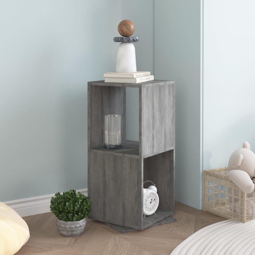 Armoire Rotative Gris Béton 34,5x34,5x75,5 cm Bibliothèque Tournante 360 Degrés Étagère de Rangement Gain de Place en Bois d'Ingénierie Petit Meuble Colonne Pivotant pour Salon et Bureau