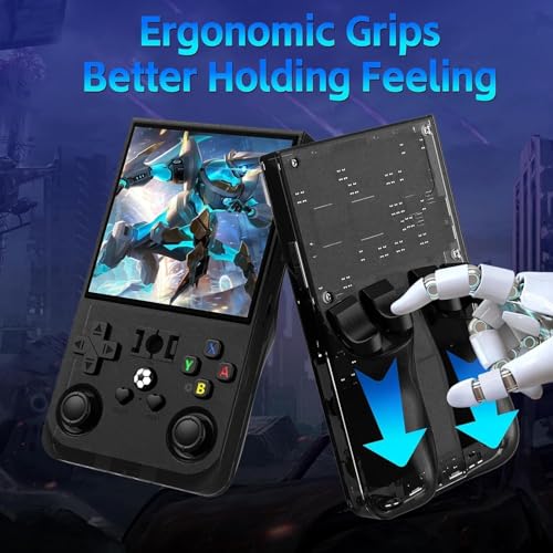 Image of R36MAX Handheld Game Console, Retro Gaming Console with 4000mAh Battery 4.0 inchIPS Screen, Open Source Linux System, with 64GB TF Card Portable Video Gaming Console, Charcoal Black