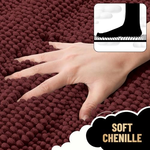 Image of OLANLY Thick Bathroom Rugs 36x24, Extra Absorbent Chenille Striped Bath Rugs, Rubber Backing, Machine Wash Dry, Bath Mats for Bathroom Floor, Tub and Shower, Home Decor Accessories, Andorra Red-Brown