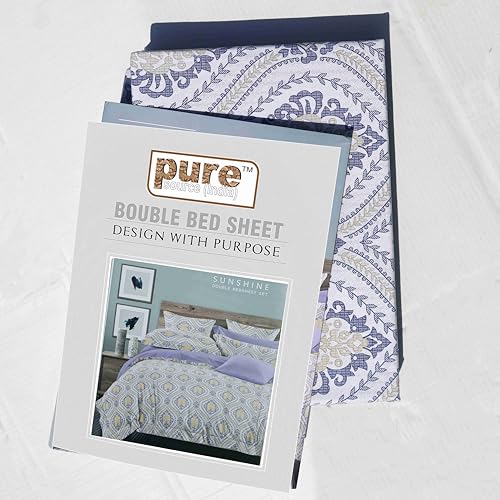 Image of Pure Source India Pure Cotton Elegance Bedding Set, Dreamy Cotton Comfort Double Bed Sheet with Pillow Covers (Jaipuri Olive Blue)