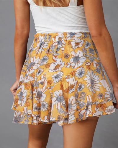 Image of Aoudery Flowy Shorts for Women Casual Boho Floral Skorts Ruffle Mini Skirts Running Tennis Butterfly Chiffon Shorts