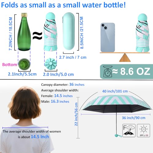 Image of BAODINI Travel Mini Umbrella for Purse with Case-Small Compact UV Umbrella Protection Sun-Lightweight Tiny Pocket Umbrella with Case for Women, Girls