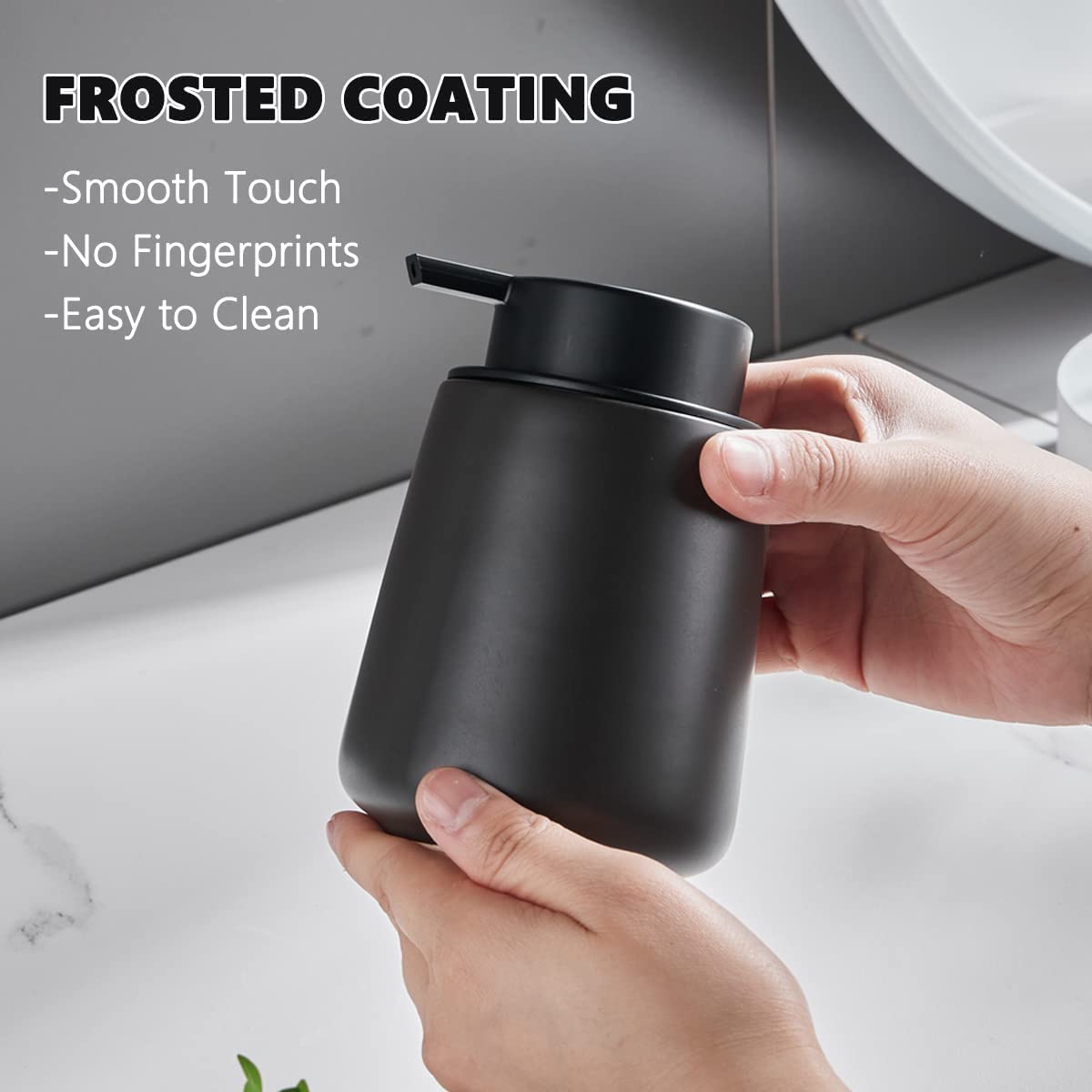 Juego de accesorios de baño negro mate, juego de 3 piezas de dispensador de jabón de cerámica, juego de accesorios para encimera de tocador, incluye dispensador de jabón de manos de loción 2