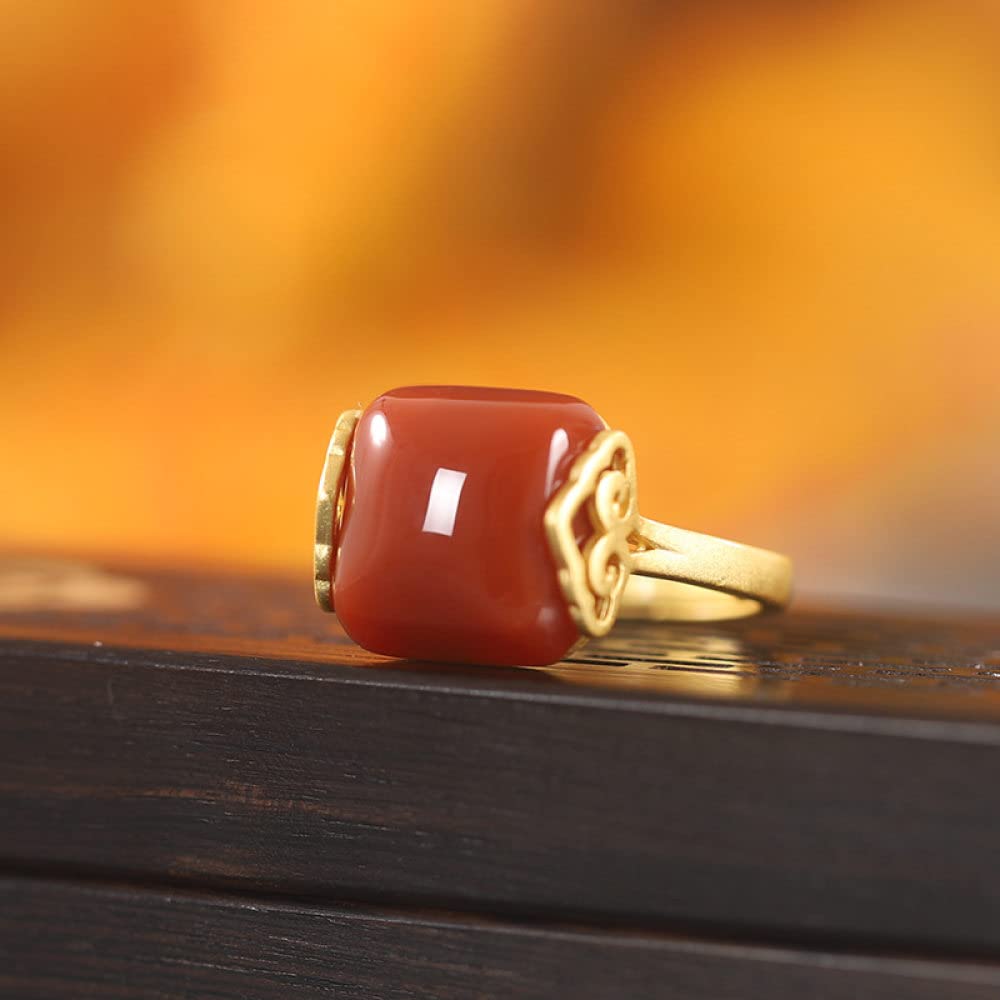 Anello In Argento Sterling 925,Anello Regolabile In Argento Sterling S925 Quadrato In Agata Rossa Meridionale Intaglio A Forma Di Nuvola Di Buon Auspicio Fedi Nuziali In Pietra Naturale Placcate In
