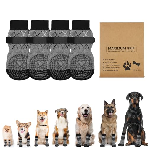 Adiwo Chaussettes Antidérapantes pour Chien, 2 Paires Chaussettes pour Chien, Réglables, Protège-Pattes pour Chien avec Double Face, Chaussettes Chien Chat,...