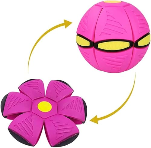 WACURRENTHYD New UFO Pet Flying Saucer Ball, Portable Flying Toys Creative Fly Saucer Stomp Magic Balls, Magic Frisbee Dog Toy Ball, Fun Puppy Interactive Flying Flat Throw Disc Balls Toy (Pink)