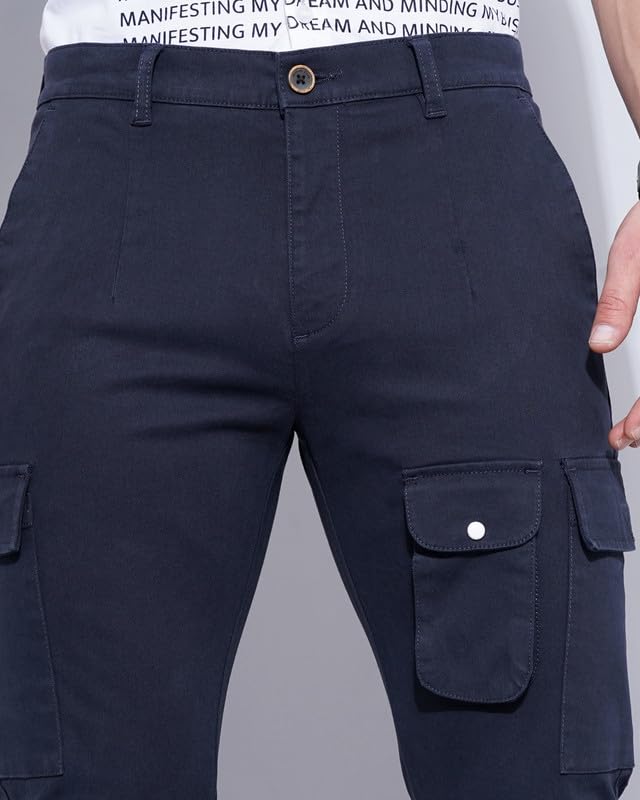 Image of British Club 98% Cotton, 2% Elastane Slim Fit Cargo Jogger Pants | Flat-Front Design | Adjustable Waistband | Multiple Pockets | Lightweight Fabric | Modern Style | Comfortable | Durable Black