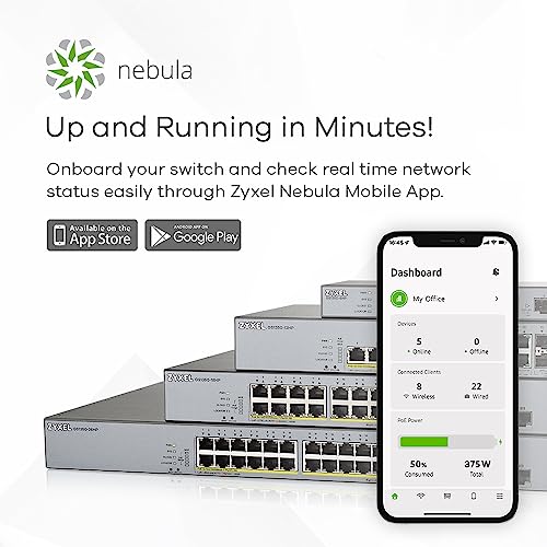 Zyxel Commutateur PoE+ géré Intelligent Gigabit 24 Ports | Budget de 375 W | 2 Ports Combo Gigabit | Gestion du Cloud nébuleuse | Longue portée [GS1350-26HP]