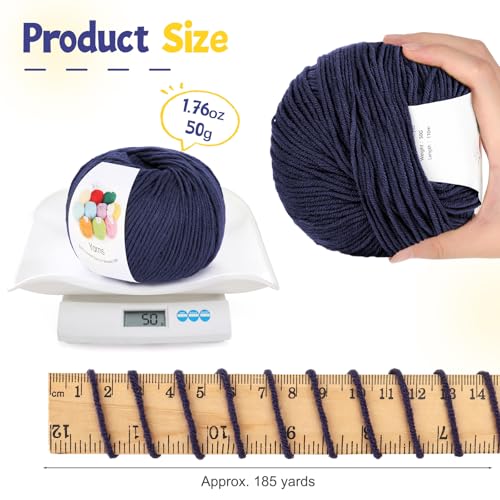 Image of Katech Cotton Yarn for Crocheting-55% Cotton 45% Acrylic-#3 DK (Light)-Super Soft Milk Cotton Yarn-Great Crochet and Knitting Starter Kit for Colorful Craft(Deep Blue)