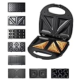 SOKANY 8 IN 1 Multifunktionsgerät 800W [ Sandwichmaker, Waffeleisen, Kontaktgrill, Gemusterte Backform, Laib, Donut, Steak-Grill, Eistütenhalter ] 8 Antihaftbeschichtete Platten, leichte Reinigung