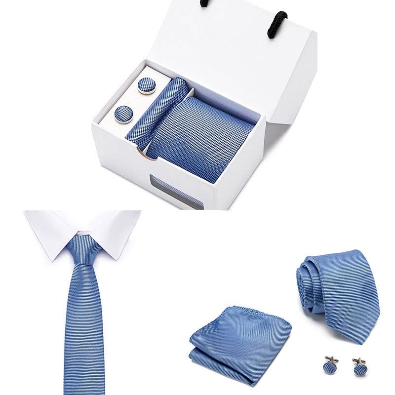 Corbata de seda geométrica con pañuelo y gemelos para hombre miniatura 3