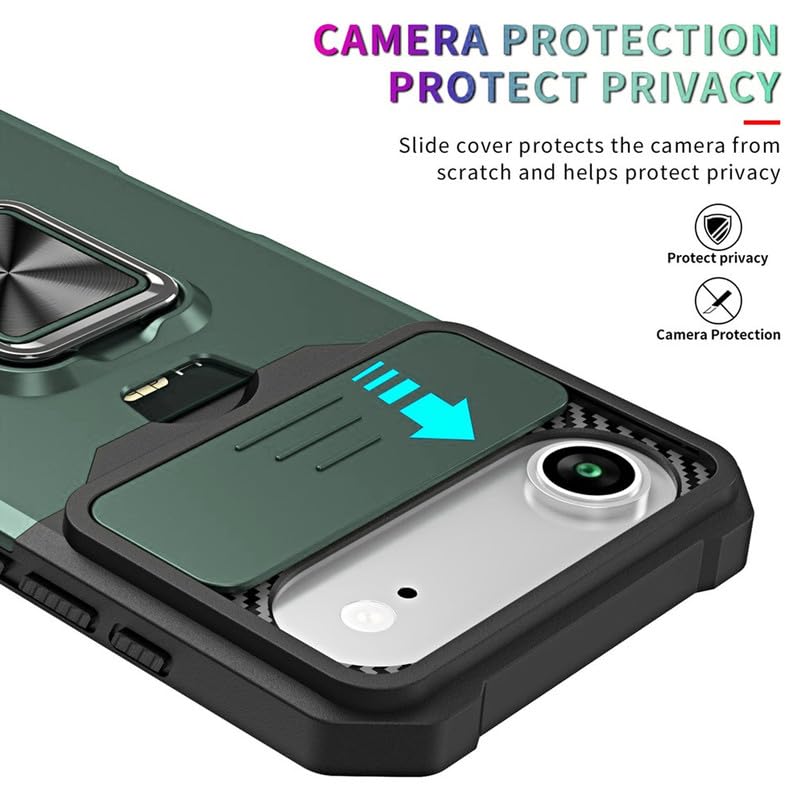 Image of LuxuryKase Shockproof Armor Case for iPhone Air | Slide Camera Cover | Hidden Card Slot | Rotating Ring Kickstand | Magnetic Car Mount Support | Military Grade Protection - Green