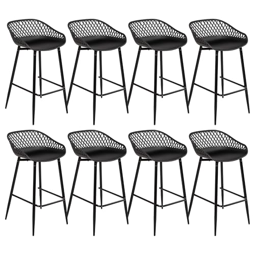 buybyroom Juego de 8 taburetes de bar con respaldo y reposapiés, taburete de cocina, silla de bar moderno para cocina, bar y comedor, sillas de bar al aire libre, resistente a la intemperie con patas