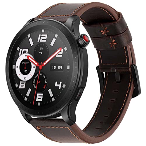 Armband Kompatibel mit Amazfit GTR 4/GTR 3 Pro/GTR 3/GTR 2/GTR 2e/GTR 47mm/Stratos 3 Leder Armbänder, 22mm Lederband Retro Uhrenarmband Ersatzarmband, Coffee Cover