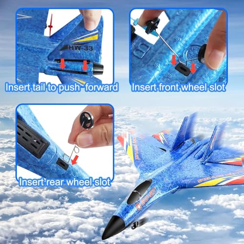 Image of 2.4GHz 2CH Remote Control Airplane RC Glider for Beginner Adult Kids, Easy to Fly EPP Foam RC Aircraft Fighter with LED Light(Blue)