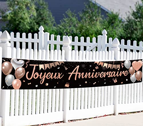 TankerStreet Bannière Joyeux Anniversaire pour Fille, Décoration Banderole d'Anniversaire en or Rose de Grande Taille, Bannière Guirlande de Fond de La Fête d'Anniversaire 210x40cm Cover