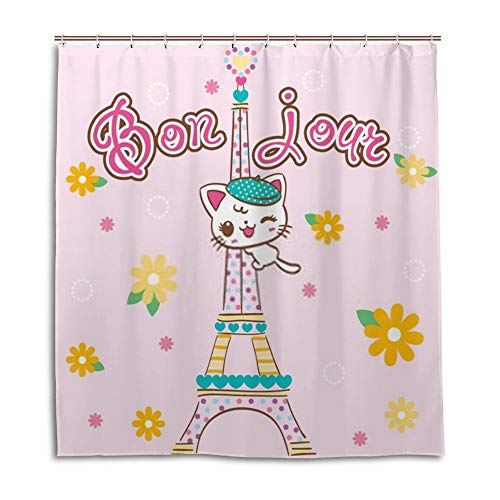 Rideau de douche imperméable anti-éclaboussures à motif chat