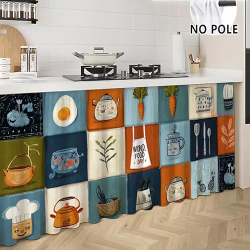 Image of DARSHANAM WORLD Modern Printed Kitchen Sink Curtain | Kitchen Under Sink Curtain | Decorative Cabinet Cover | Washable & Dustproof (1, World Food Day)