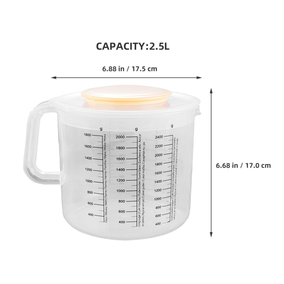 Operitacx Juego de 2 Vasos Medidores de Plástico de 2.5l con Tapa y Asa, Jarra Graduada Grande para Hornear y Mezclar, Diseño de Gran Capacidad Anti Salpicaduras para Repostería
