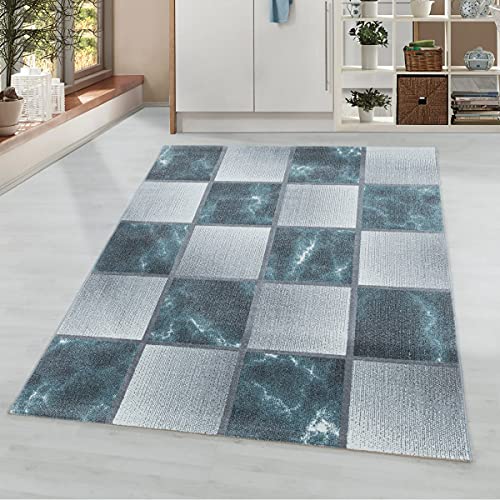 Tapis bleu gris carré marbré doux 80x150 cm pour salon chic - 2