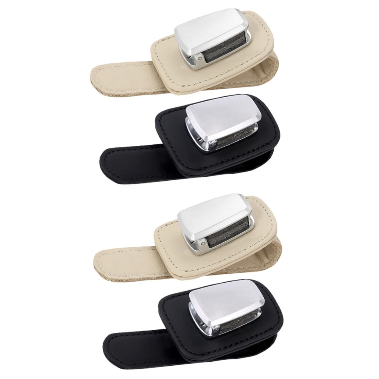 GLEAVI 4pezzi Porta Occhiali Auto Clip Organizer Per Visiera Supporto Occhiali Sole Con Funzion Riparazione e Stoccaggio Accessorio Per Auto Pu Nero Beige