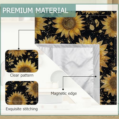 Image of Dishwasher Magnets Decorative Cover,Gold Sunflower Refrigerator Magnet Cover,Washable Modern Floral Dishwasher Front Panel Cover Home Kitchen Decoration 23x26 Inch
