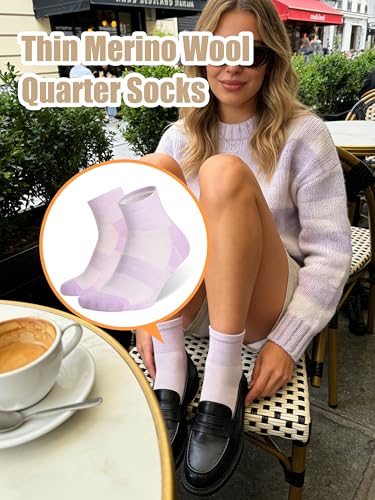 Image of 3 Pairs 90% Merino Wool Socks for Men Women Business Casual Wool Ankle Thin Hiking Running Athletic Support Breathable Cushioned Low Cut Sock - Purple Orange White Small