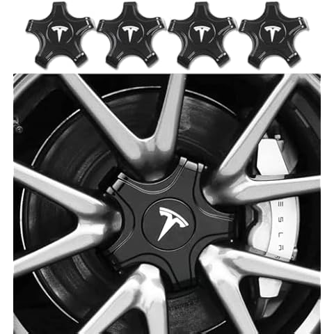 ATAIRSOFT 4PCS Aero Wheels Cap Kits Hubcaps Cover Wheel Center Cap Kits Compatible for Tesla Model 3 Original 18 inch Rims Accessories (Gloss Black with White T Logo) Cover