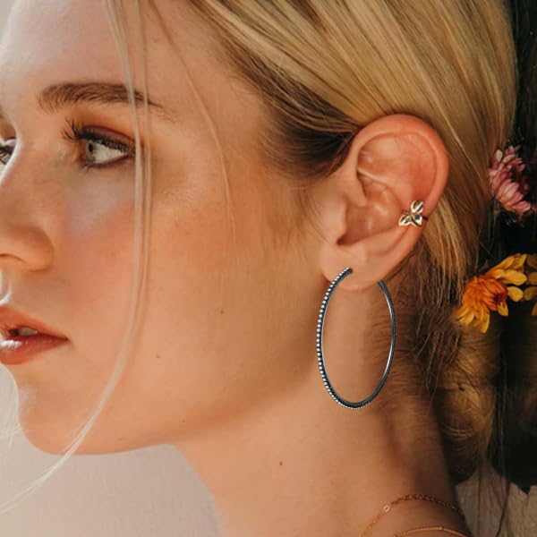 PABBEU 2mm 925 Sterling Silver Earrings Big Sterling Silver Hoop Earrings for Women Large Rhinestone Hoop Earrings Thin Hypoallergenic Cubic Zirconia Earrings for Women 30/40/50/60/70mm