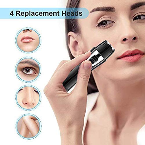 Painless 4 in 1 USB Rechargeable Waterproof Painless Facial Hair, Eyebrow, Nose Electric Trimmer for Women (Black) (Black) 3