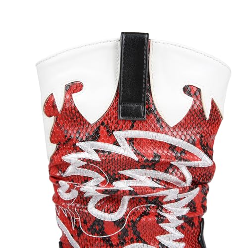 Image of Women Cowboy Boots Mid Calf Embroidered Cowboy Boots for Women Knee High Chunky Heel Pointed Toe Wide Calf Western Boots Cowgirl Boots