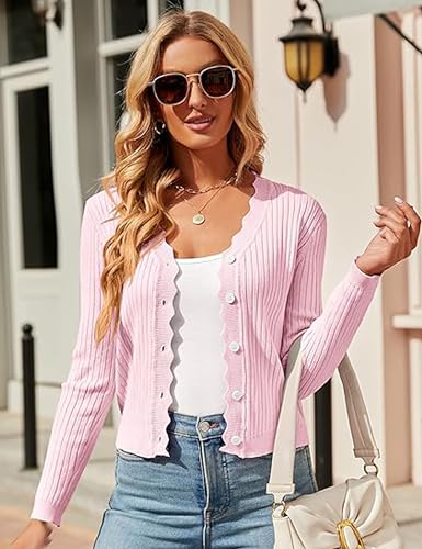 Image of Womens Cropped Cardigan Knit Shrugs Dresses Tops Button Down Long Sleeve Open Front Knit Sweaters