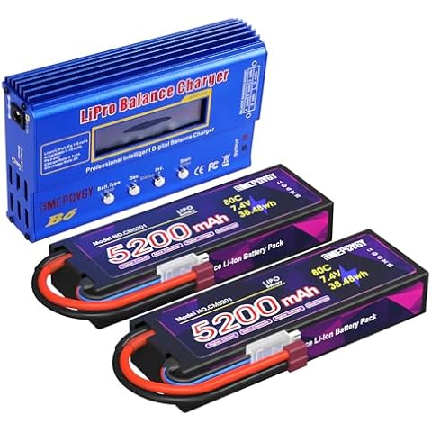 EMEPOVGY 7.4v 2s 5200mah Lipo Battery T Plug and B6 Charger Cover