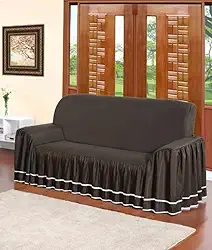 Capa de Sofá Dalia 3 lugares Protetor Tecido Microfibra Peletizado Com Babado (4-TABACO)