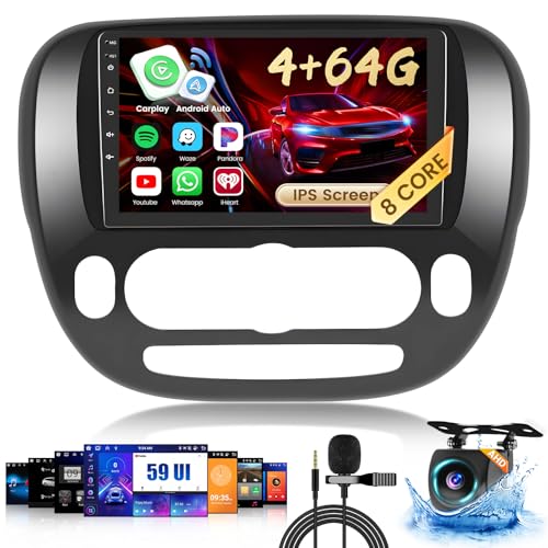Inefala 8-Core 4+64G Android Car Stereo Screen for Kia Soul 2014-2017(Manual A/C) Radio Upgrade, 9'' Touch Screen with Wireless CarPlay Android Auto, Mirror Link, GPS Navigation, AHD Backup Camera