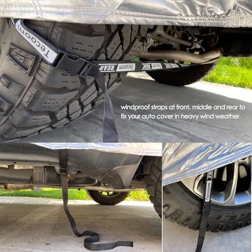 Image of Tecoom Hard Shell Truck Car Cover Waterproof Windproof UV-Proof Zipper Design with Strap Buckle Fit for Ford F150 Ram 1500 Chevy Silverado Toyota Tundra GMC Sierra Full Size Length Up to 233 inch