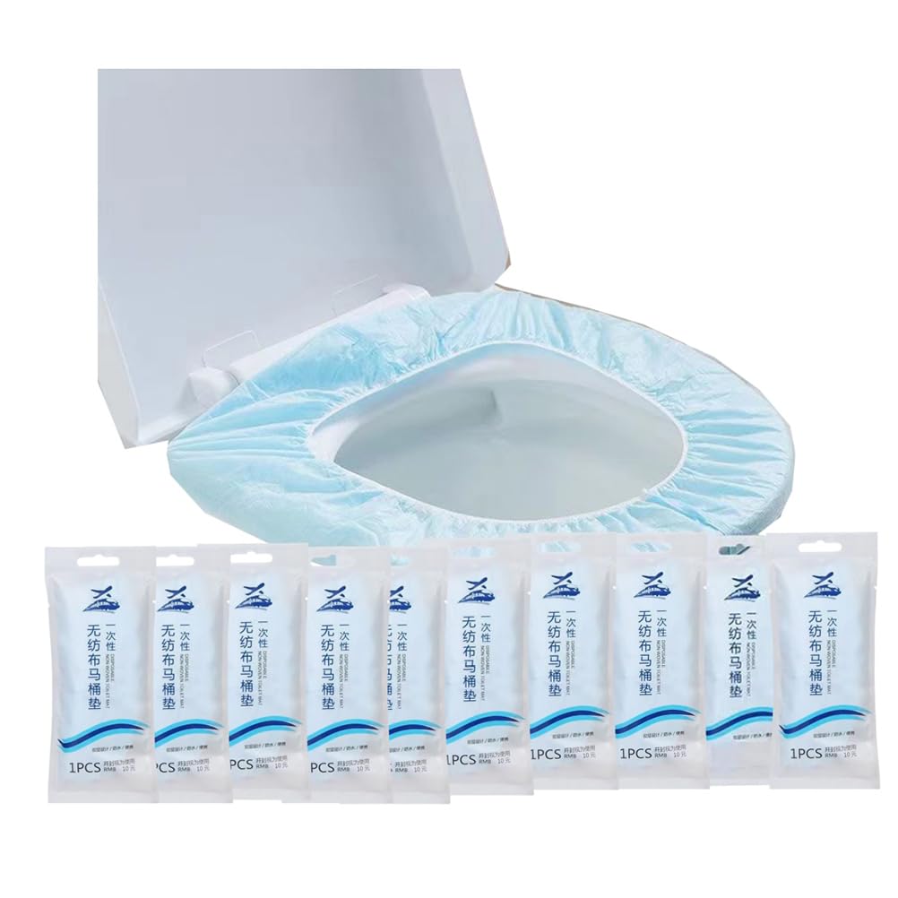 Disposable Non-woven Toilet Seat Mat 2 Layer Water Proof Toilet Cover Portable Travel Hotel Toilet Seat Pad 10 Pieces (Blue)