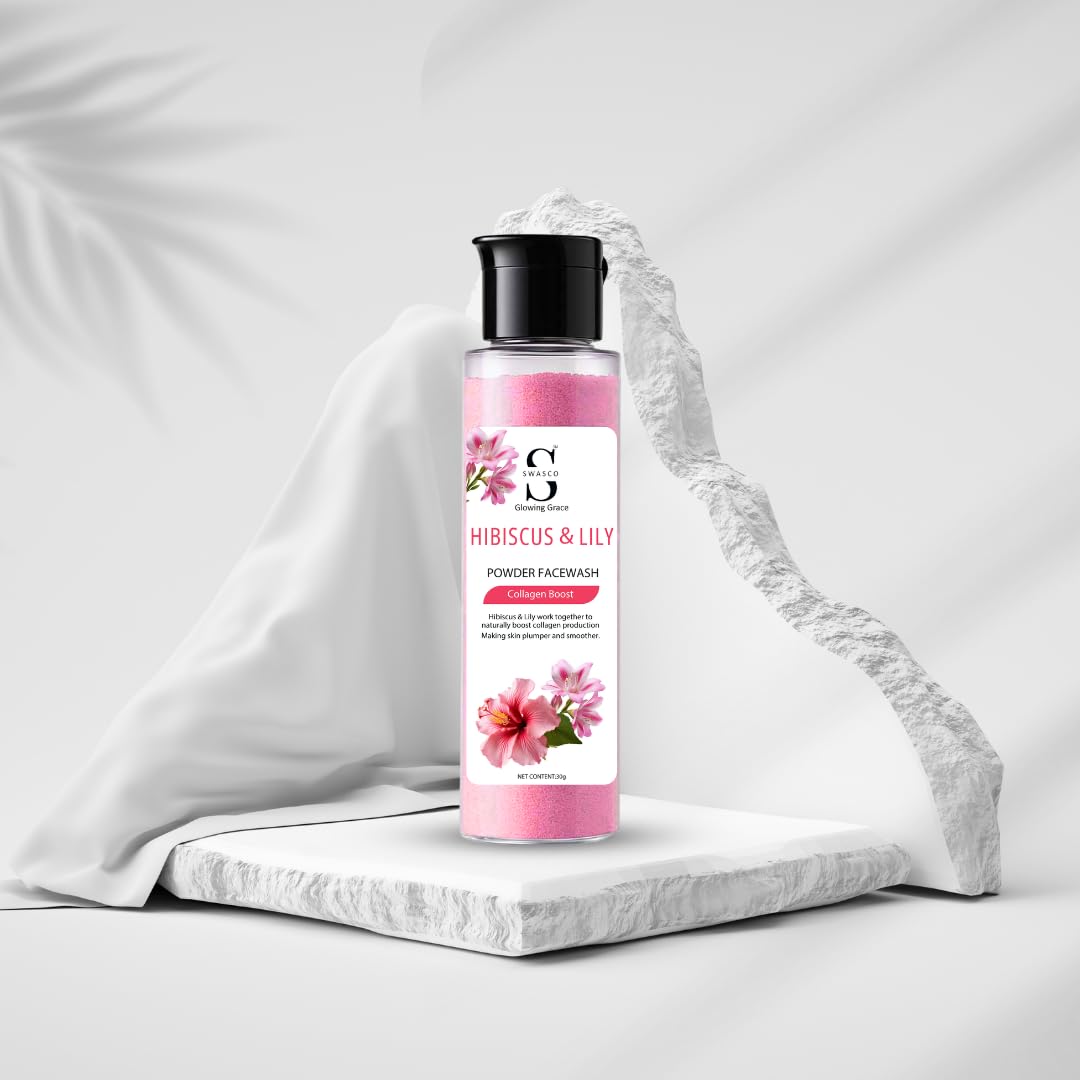 SWASCO Hibiscus & Lily Powder Face Wash 30g | Pure Flower Extract, Boosts Collagen, Makes Skin Plumper & Smoother | Natural Powder Face Wash for Healthy Glowing Skin 1